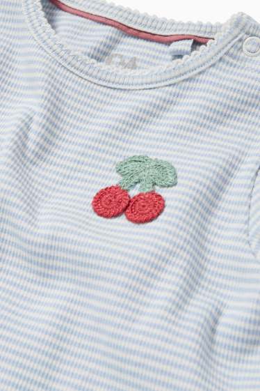 Baby Mädchen - Kirsche - Baby-Crochet-Langarmshirt - gerippt - gestreift - hellblau