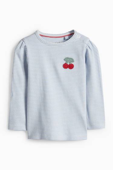 Baby Mädchen - Kirsche - Baby-Crochet-Langarmshirt - gerippt - gestreift - hellblau