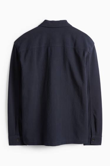 Men - Shirt jacket - relaxed fit - textured - dark blue