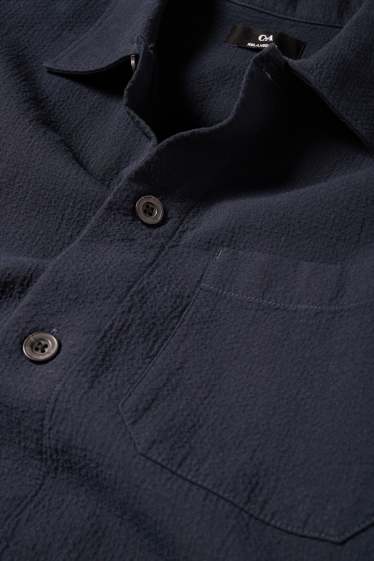 Men - Shirt jacket - relaxed fit - textured - dark blue