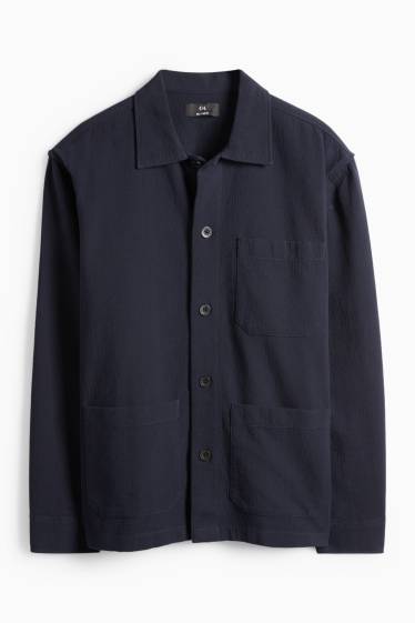 Men - Shirt jacket - relaxed fit - textured - dark blue