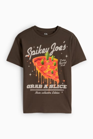Kinder Jungen - Pizza - Kurzarmshirt - dunkelbraun