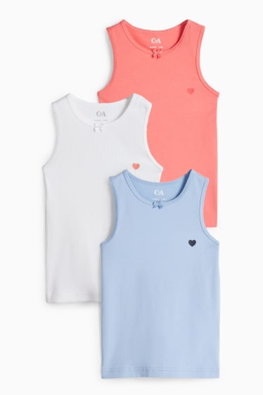 Enfants filles - Lot de 3 - cœurs - maillots de corps - bleu clair