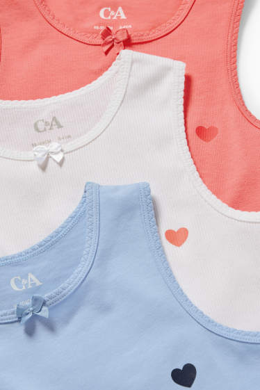 Enfants filles - Lot de 3 - cœurs - maillots de corps - bleu clair