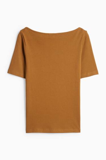 Donna - T-shirt - regular fit - a coste - marrone chiaro