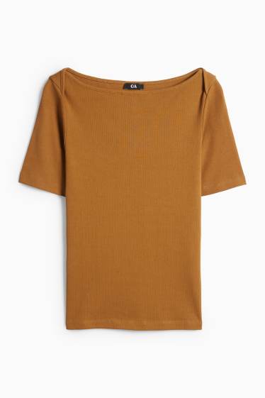 Donna - T-shirt - regular fit - a coste - marrone chiaro