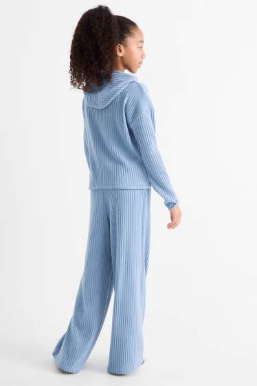 Kinder Mädchen - Set - Hoodie und Jogginghose - gerippt - 2 teilig - blau
