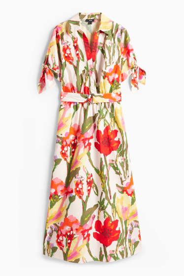 Dames - Fit & flare-jurk met ceintuur - gebloemd - gekleurd