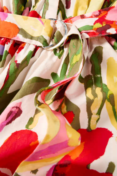 Dames - Fit & flare-jurk met ceintuur - gebloemd - gekleurd