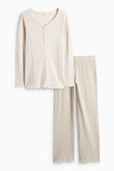 Dames - Pyjama - met structuur - licht beige