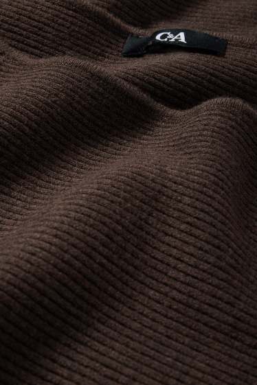 Dámské - Svetr - žebrovaný - tmavohnědá