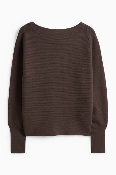 Dámské - Svetr - žebrovaný - tmavohnědá