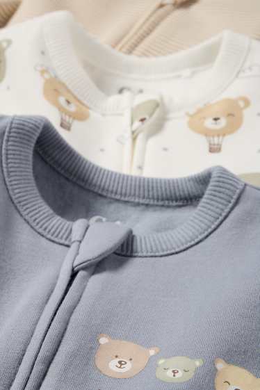 Unisex - Set van 3 - teddybeer - babypyjama - wit / grijs