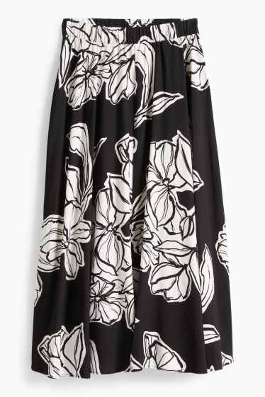 Dámské - Sukně - s květinovým vzorem - černá/bílá
