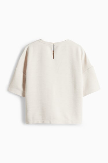 Femmes - T-shirt - regular fit - finition côtelée - beige clair