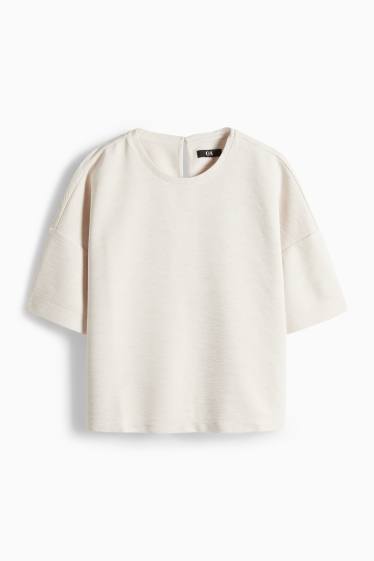 Femmes - T-shirt - regular fit - finition côtelée - beige clair
