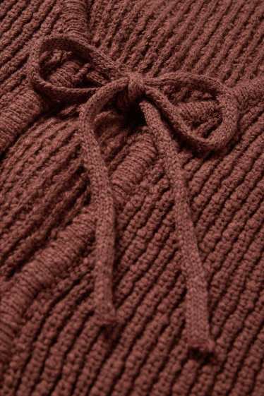 Women - Cardigan - ribbed - dark brown