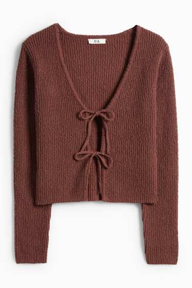Women - Cardigan - ribbed - dark brown