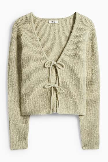 Damen - Strickjacke - gerippt - grün