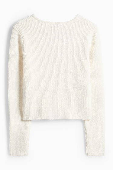 Femei - Cardigan tricotat - reiat - alb-crem