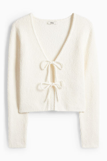 Femei - Cardigan tricotat - reiat - alb-crem