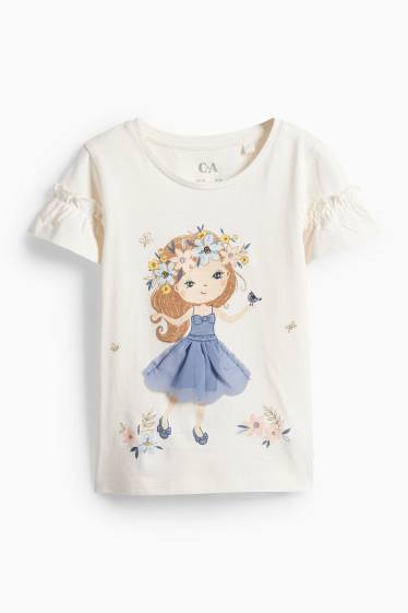 Nena - Noia i flors - samarreta de mànigues curtes - efecte brillant - blanc trencat