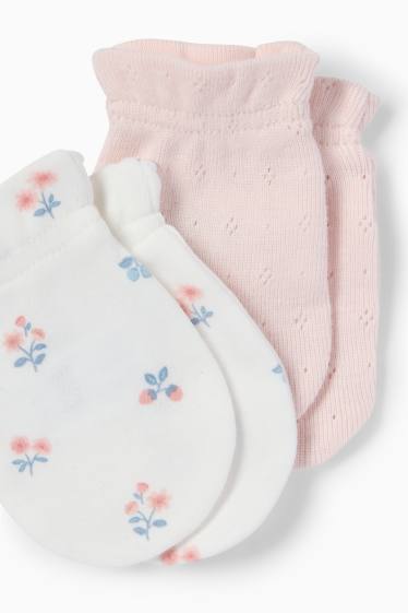 Baby Mädchen - Multipack 2er - Blümchen - Anti-Kratz-Handschuhe - weiss / rosa