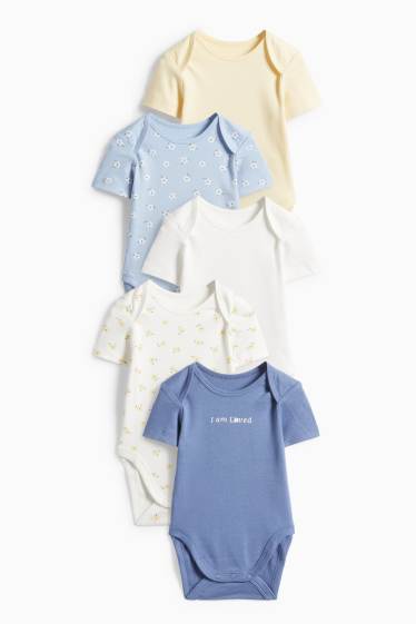 Neonate - Confezione da 5 - fiorellini - body per neonate - blu / bianco