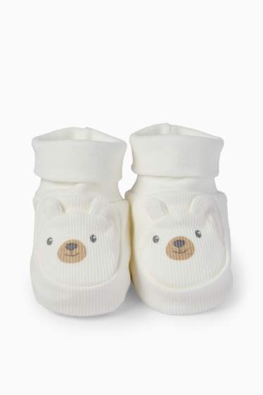 Unisex - Bärchen - Baby-Krabbelschuhe - gerippt - weiß