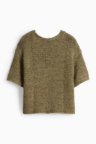 Femei - Pulover tricotat - mânecă scurtă - verde închis