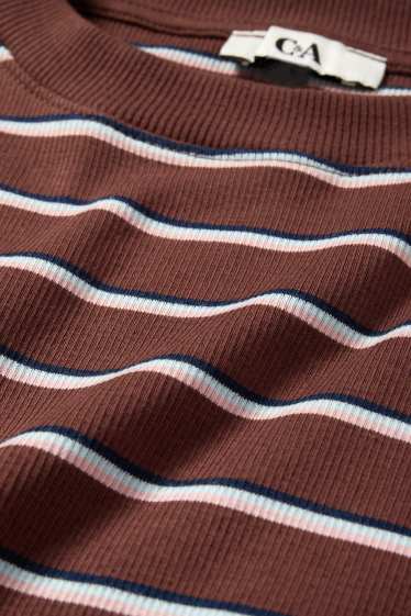 Donna - Maglia a maniche lunghe - slim fit - a coste - a righe - marrone
