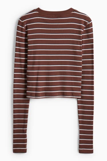 Donna - Maglia a maniche lunghe - slim fit - a coste - a righe - marrone