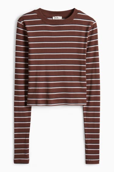 Donna - Maglia a maniche lunghe - slim fit - a coste - a righe - marrone