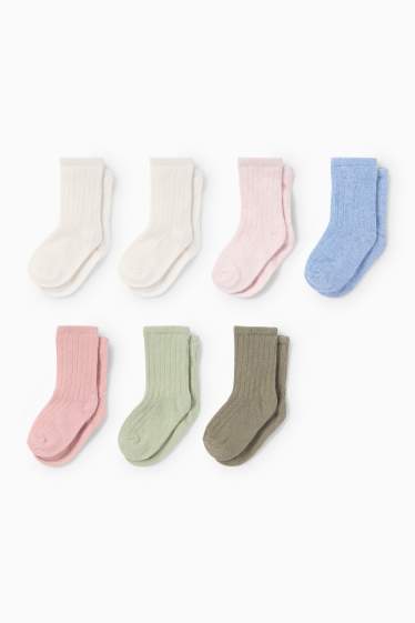 Bébés filles - Lot de 7 paires - chaussettes bébé - finition côtelée - coloré