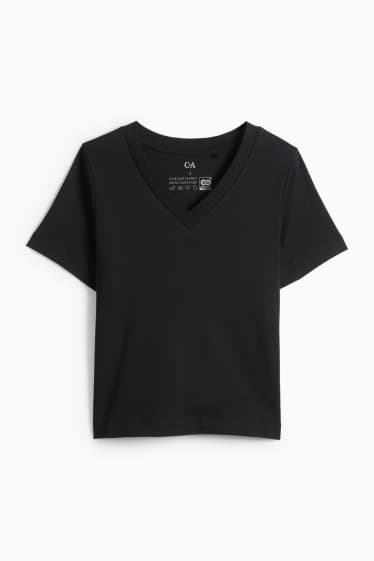 Femmes - T-shirt avec encolure en V - slim fit - noir