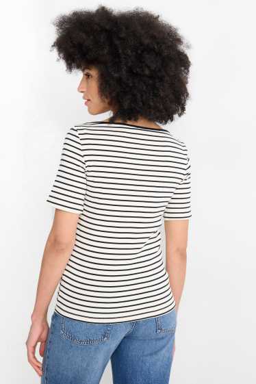 Femmes - T-shirt - regular fit - à rayures - blanc / bleu