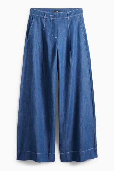 Femmes - Pantalon de toile - high waist - wide leg - aspect jean - bleu foncé