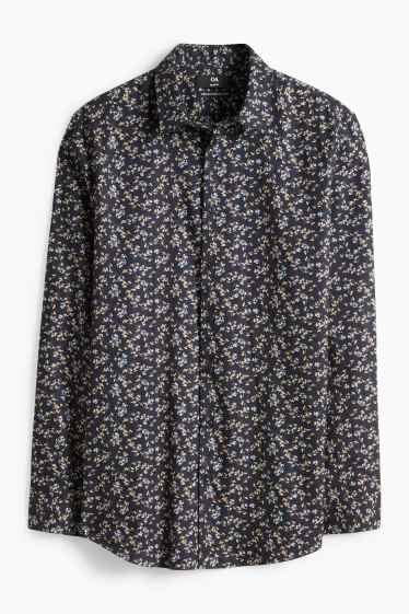Men - Business shirt - slim fit - kent collar - easy-iron - patterned - dark blue
