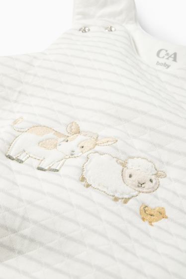 Baby: jongens - Koe, schaap en kuiken - babyslaapzak - 0 tot 4 maanden - wit