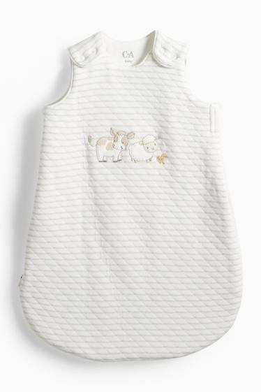 Baby: jongens - Koe, schaap en kuiken - babyslaapzak - 0 tot 4 maanden - wit