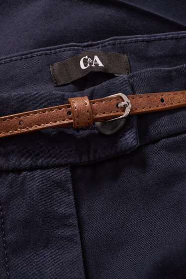 Dames - Pantalon met riem - mid waist - tapered fit - donkerblauw