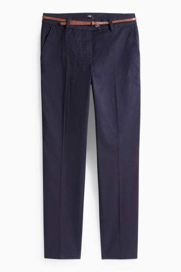 Dames - Pantalon met riem - mid waist - tapered fit - donkerblauw