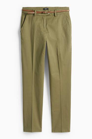 Damen - Stoffhose mit Gürtel - Mid Waist - Tapered Fit - grün