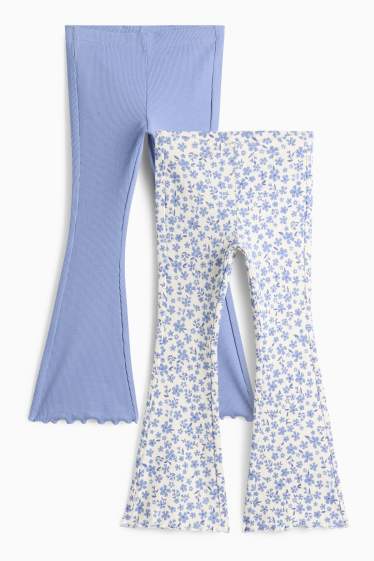 Kinder Mädchen - Multipack 2er - Blume - Flared Leggings - gerippt - blau