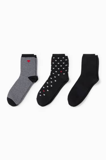 Damen - Multipack 3er - Socken mit Motiv - Herz - schwarz