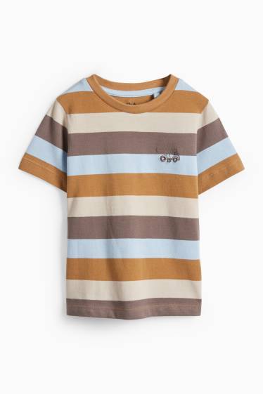 Kinderen: jongens - Vrachtauto - T-shirt - gestreept - beige / blauw