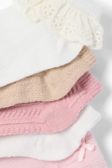 Baby Girls - Multipack of 5 - baby socks - textured - white / rose