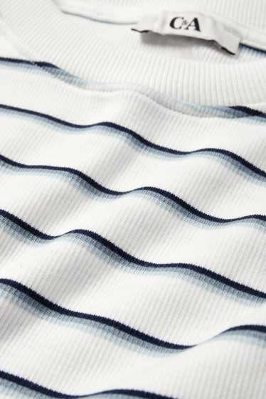 Damen - Langarmshirt - Slim Fit - gerippt - gestreift - blau / weiss