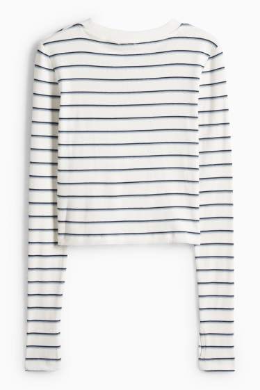 Damen - Langarmshirt - Slim Fit - gerippt - gestreift - blau / weiss