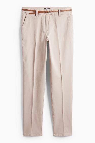 Damen - Stoffhose mit Gürtel - Mid Waist - Tapered Fit - hellbeige
